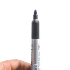 Organized set of blue permanent markers, a must-have for every workspace.