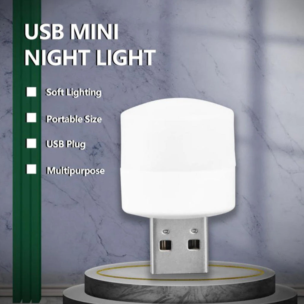 Versatile USB LED night light plugged into a power bank for outdoor use.