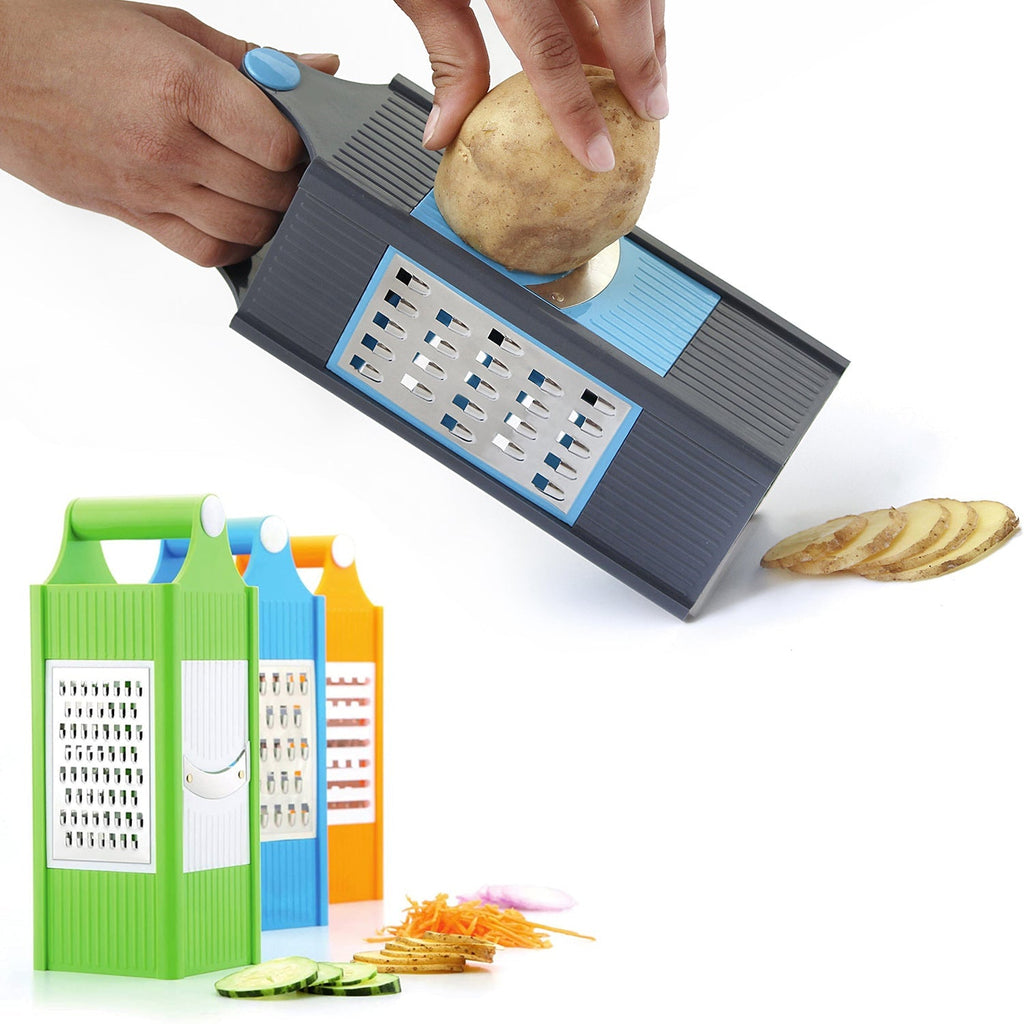 Quickslice 4-in-1 plastic vegetable slicer grater with multiple blades for versatile kitchen tasks.