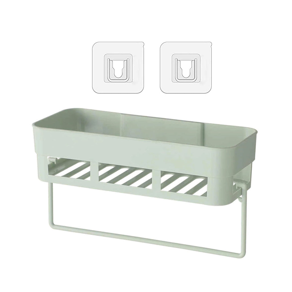 Close-up of the versatile wall-mounted organizer shelf, showing strong adhesive.