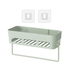Close-up of the versatile wall-mounted organizer shelf, showing strong adhesive.