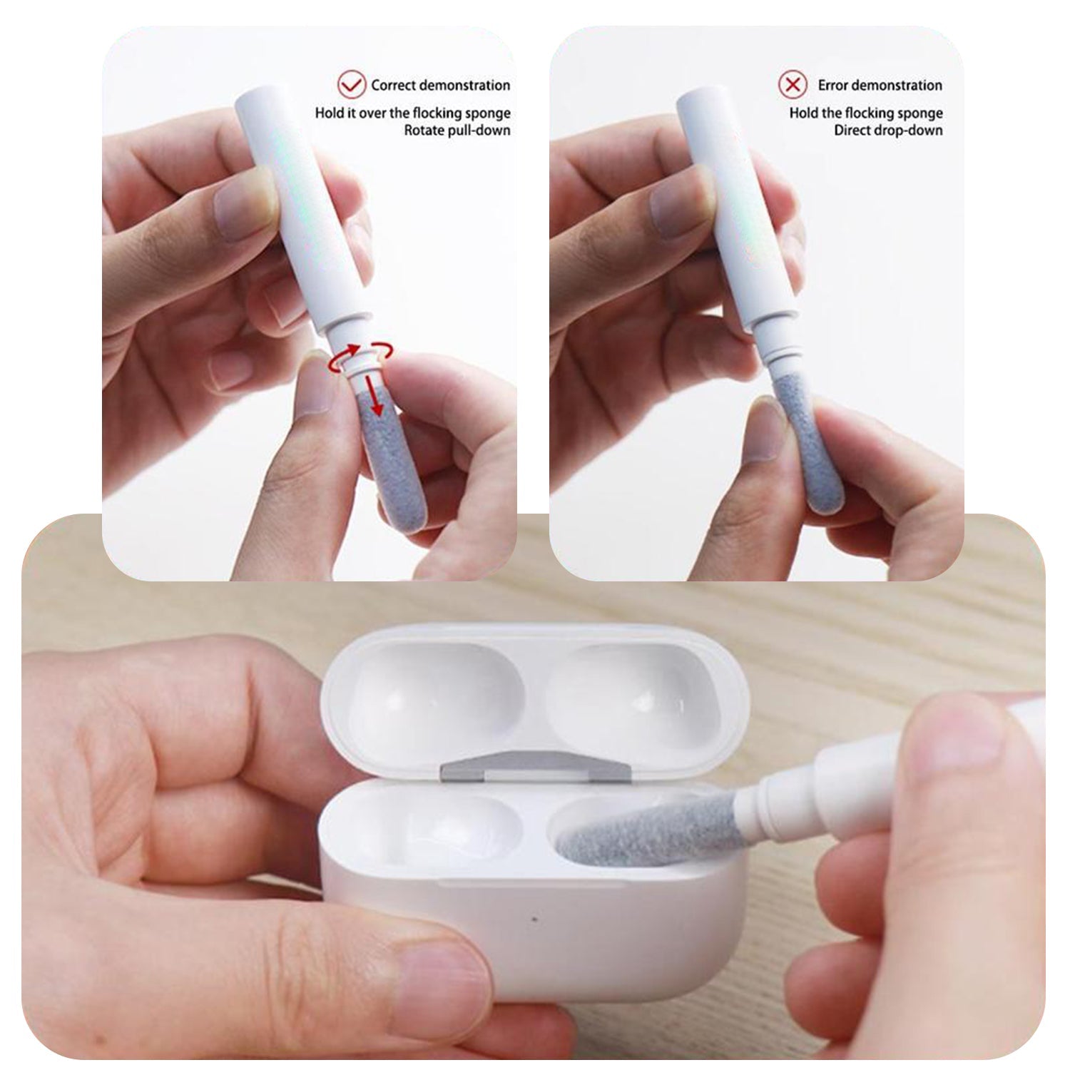 Precision tools including a gap duster and keycap puller for tight spaces.
