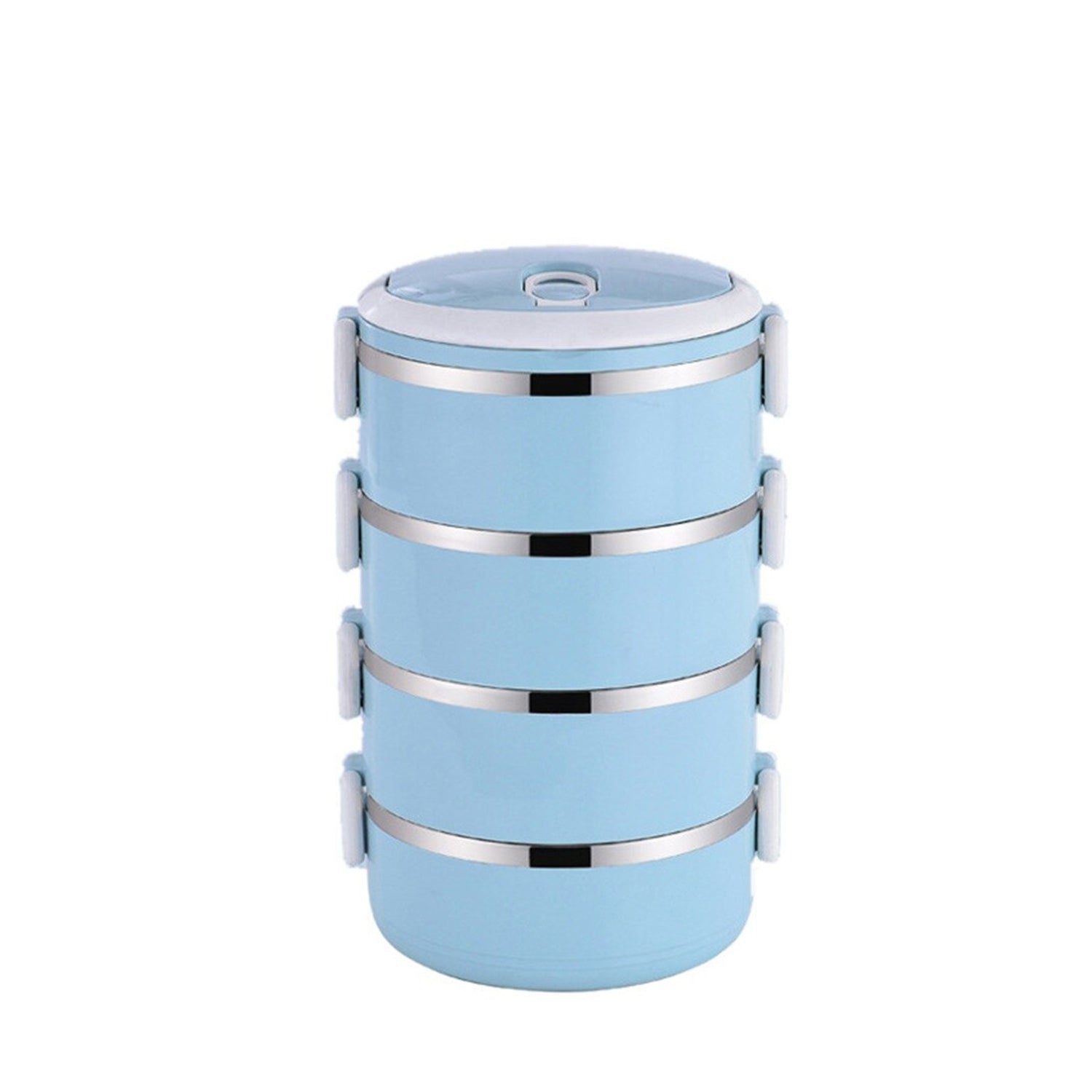 Compact and portable multi-layer stainless steel lunch box.