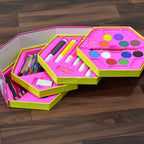 Mixed colouring set for kids, showcasing sketch pens, crayons, and color pencils inside a box.