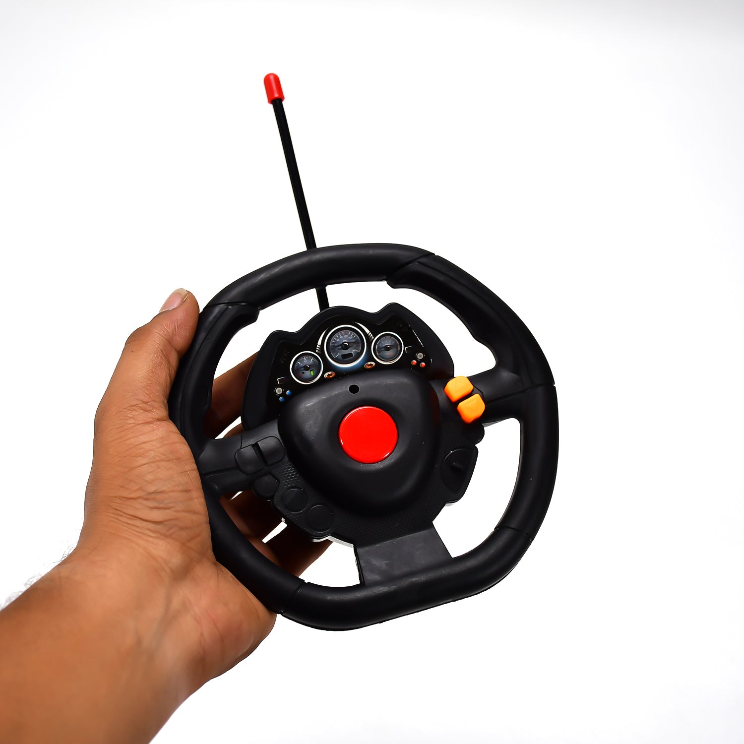 The remote control unit for the fast steering RC car, designed for easy grip.