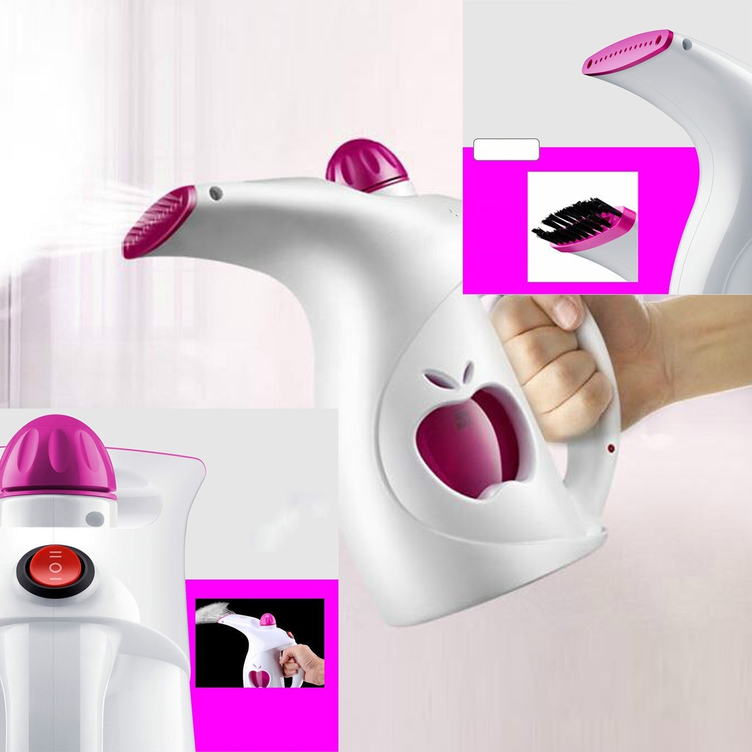 Lightweight handheld vapor steamer, perfect for home use or travel.