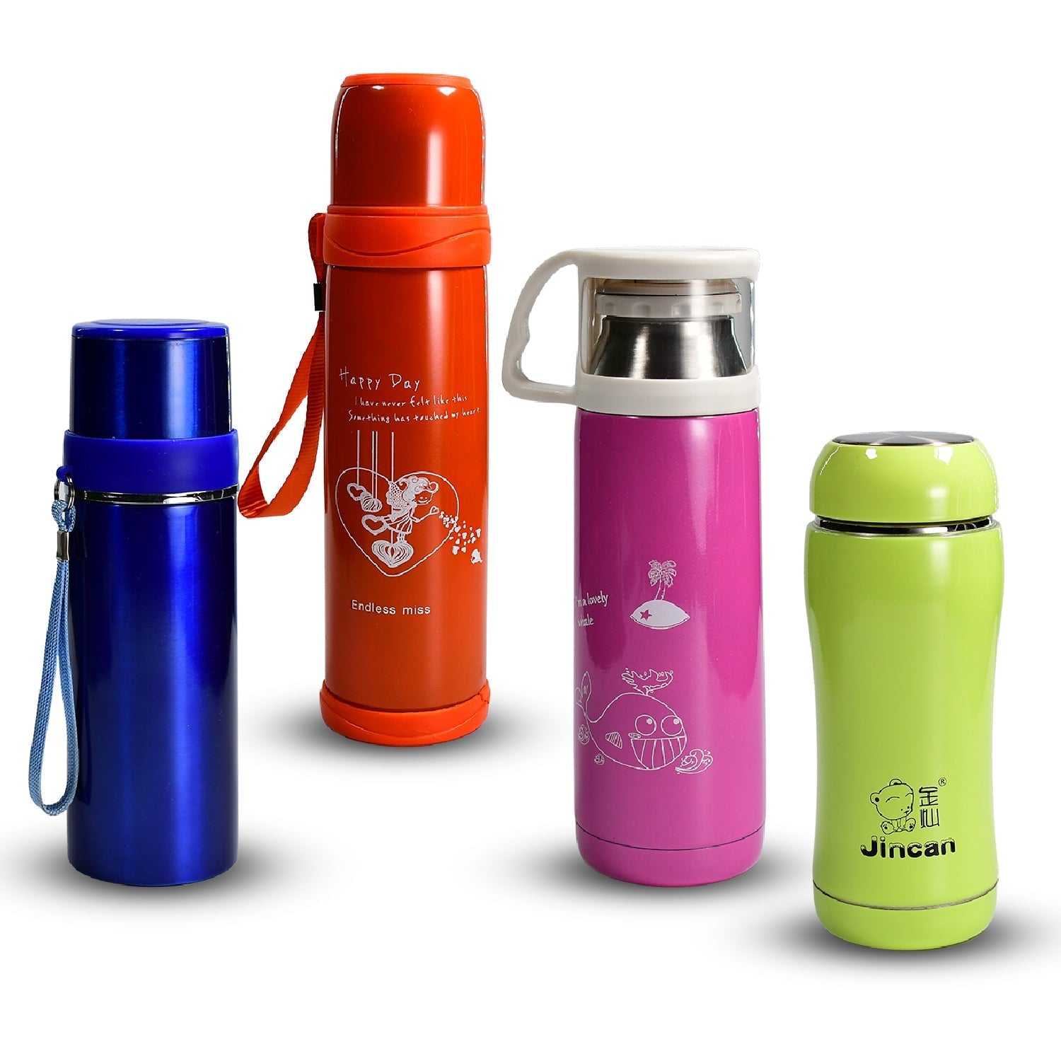 Detailed view of the sleek design and finish of the stainless steel bottle.