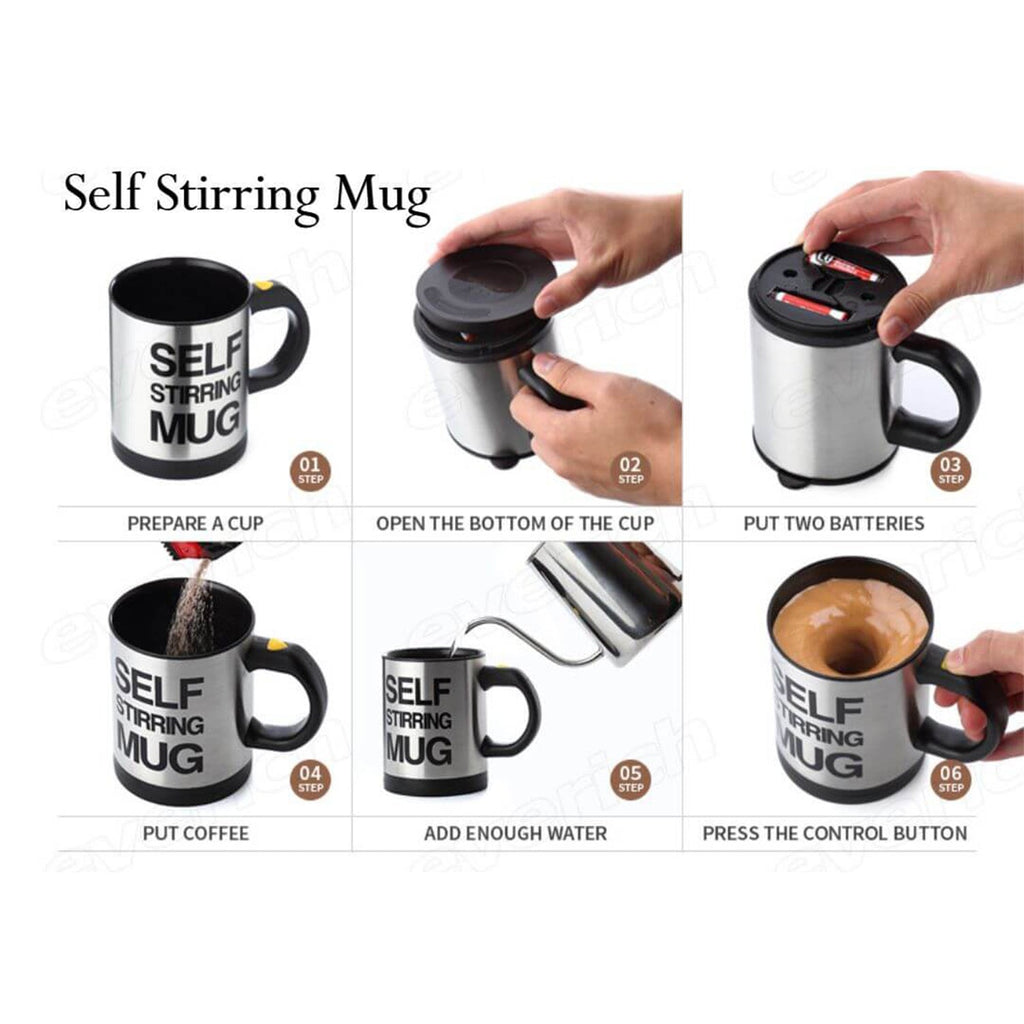 Close-up of the Self Stirring Mug's interior, highlighting the built-in mixer for smooth drinks.
