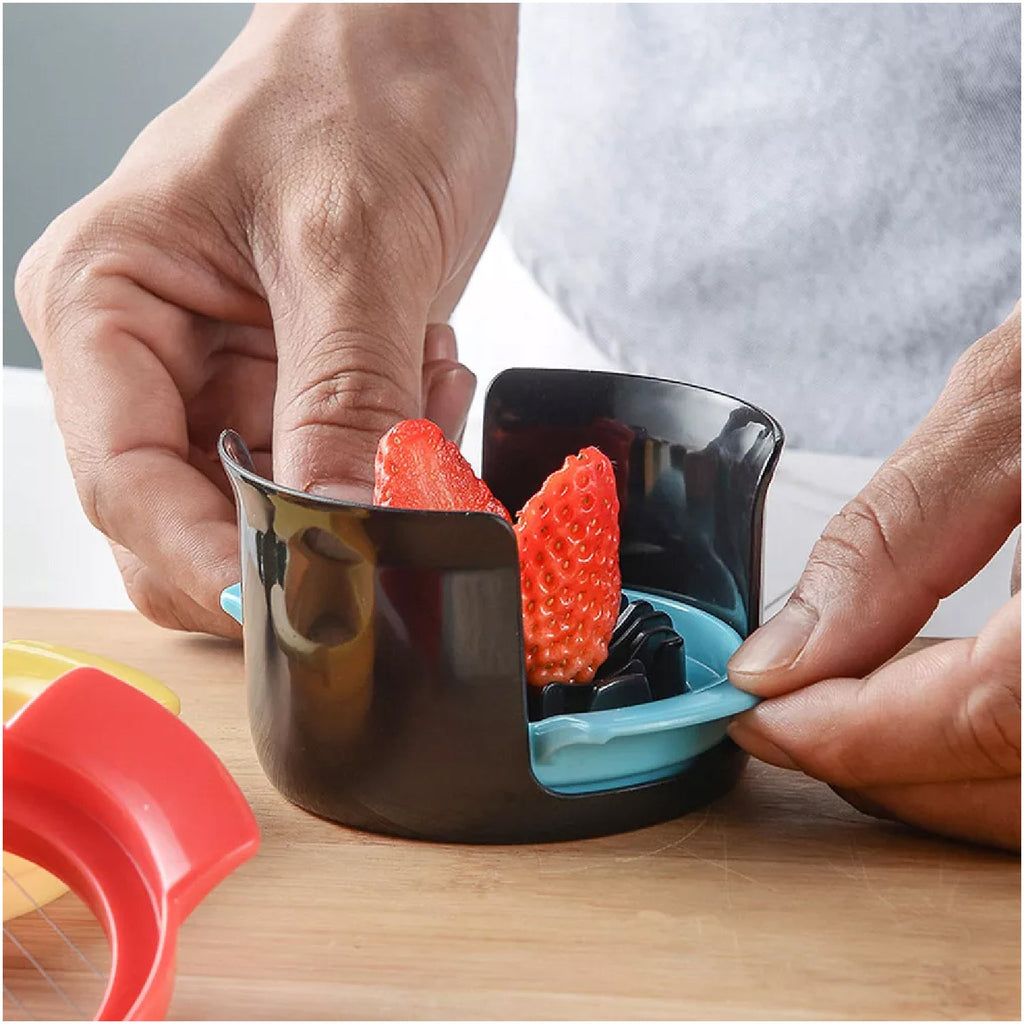 Multifunctional slicer in action, creating perfect slices of a hard-boiled egg.