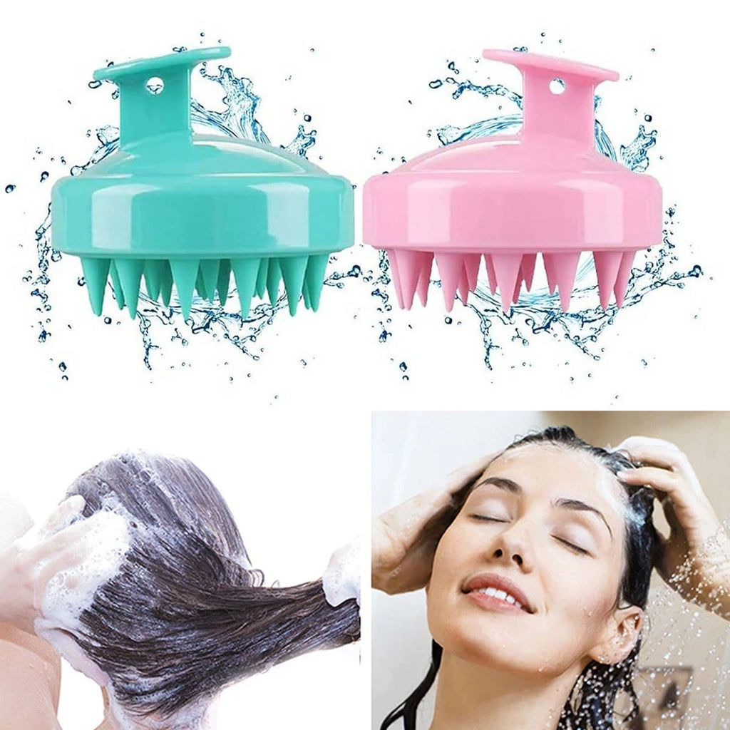 Using the scalp massager shampoo brush to gently scrub and cleanse the scalp.