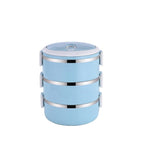 Insulated 3-layer stainless steel lunch box designed to keep food hot.