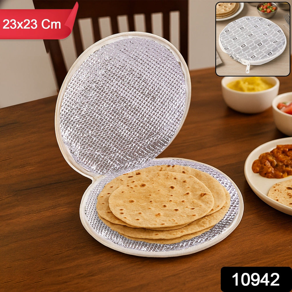 Close-up of insulated roti cover with zipper closure
