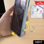 Close-up of dual finger loops on plastic mobile stand keyring for comfortable grip