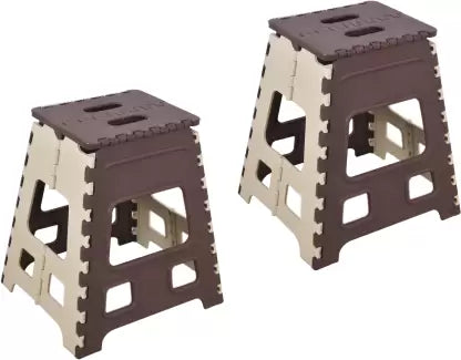 The 18-inch folding stool neatly packed in its protective brown cardboard box.