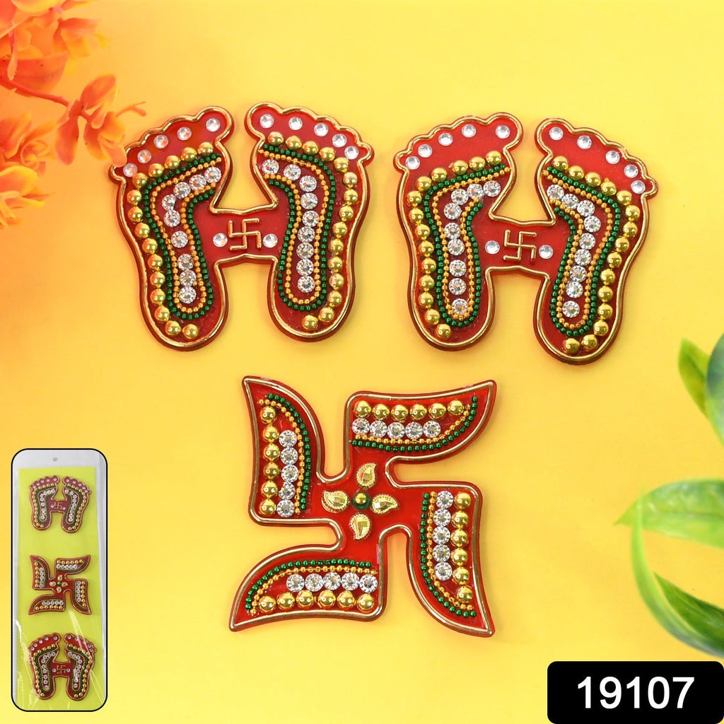 Divine footprint Laxmi Charan sticker with vibrant gemstones
