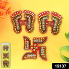 Divine footprint Laxmi Charan sticker with vibrant gemstones