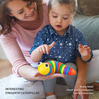 Detailed view highlighting the intricate, flexible joints of the rainbow slug fidget toy.