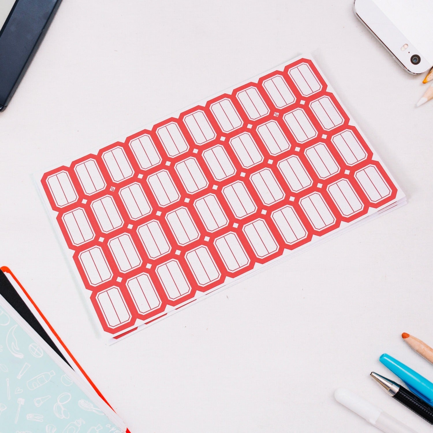 Writable label sticker sheet with bold red border for clear identification