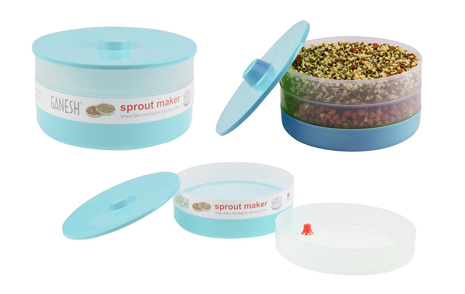 Top-down view of Ganesh 1800 ml sprout maker, ready for use.