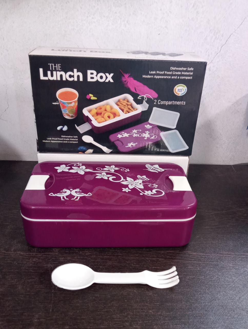 Angled side view of the 2-compartment lunch box, ready for packing meals.