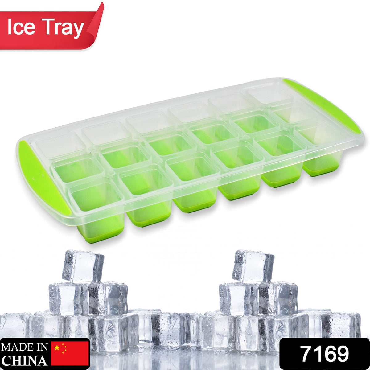 Close-up of a blue 18-cavity silicone ice cube tray, highlighting its texture.