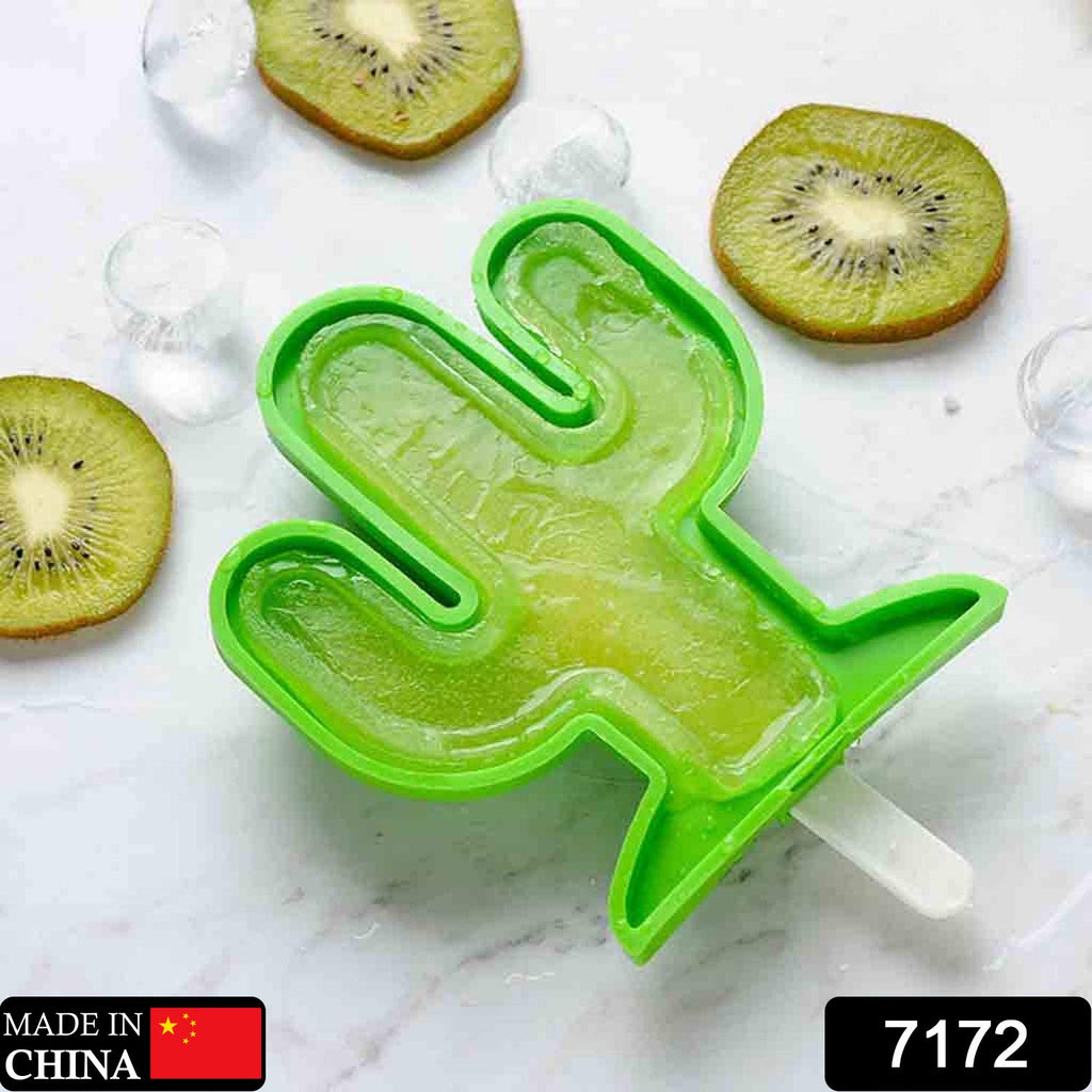 Close-up of the durable cactus silicone ice cream mold with a white stick.