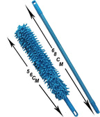 A person using the foldable fan duster to clean a high ceiling fan blade.
