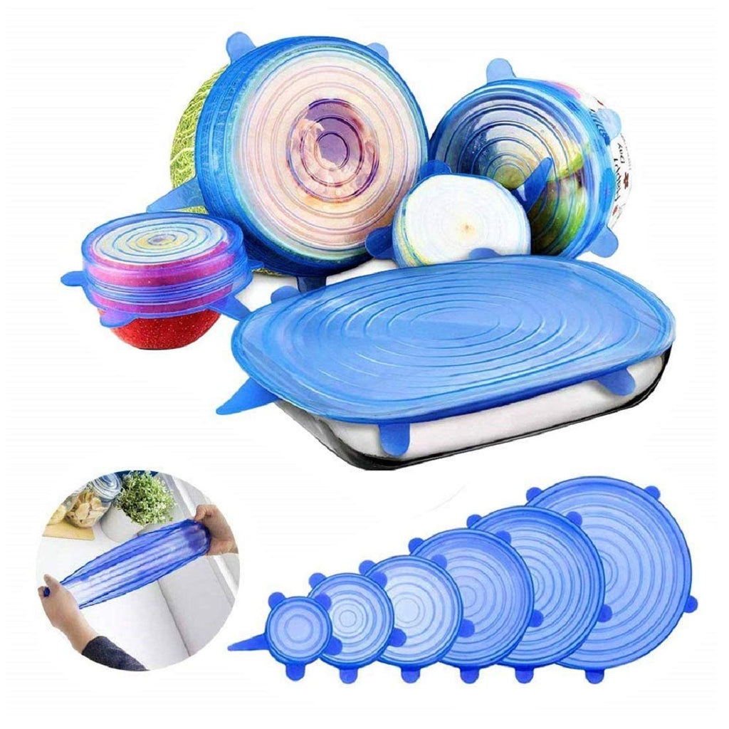 Tidy Table reusable silicone stretch lids sealing various food containers.