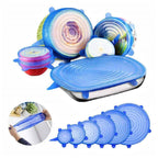 Tidy Table reusable silicone stretch lids sealing various food containers.