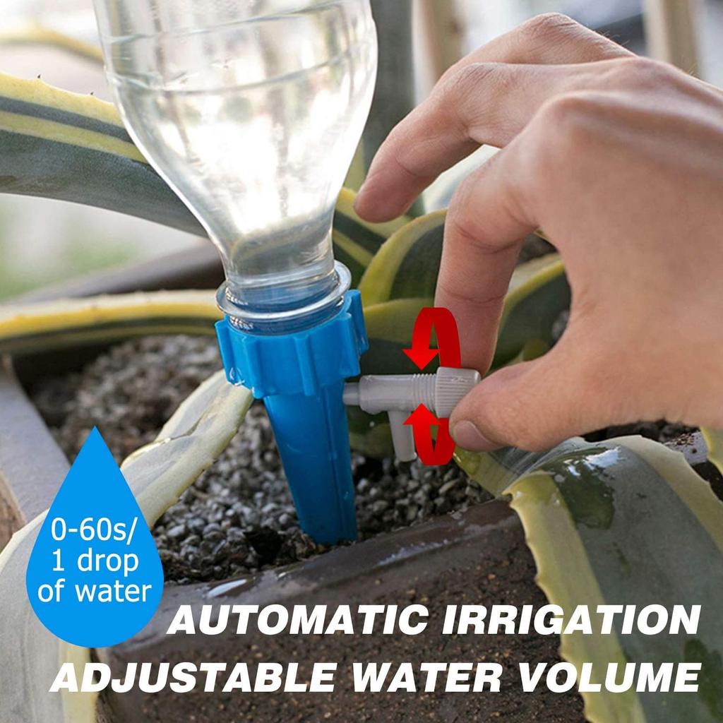 Diagram showing the simple installation steps for the automatic watering spikes.