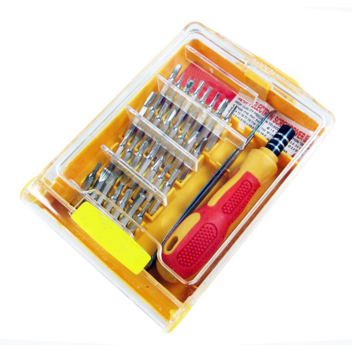 32-in-1 screwdriver set with magnetic holder displayed in its organized case.