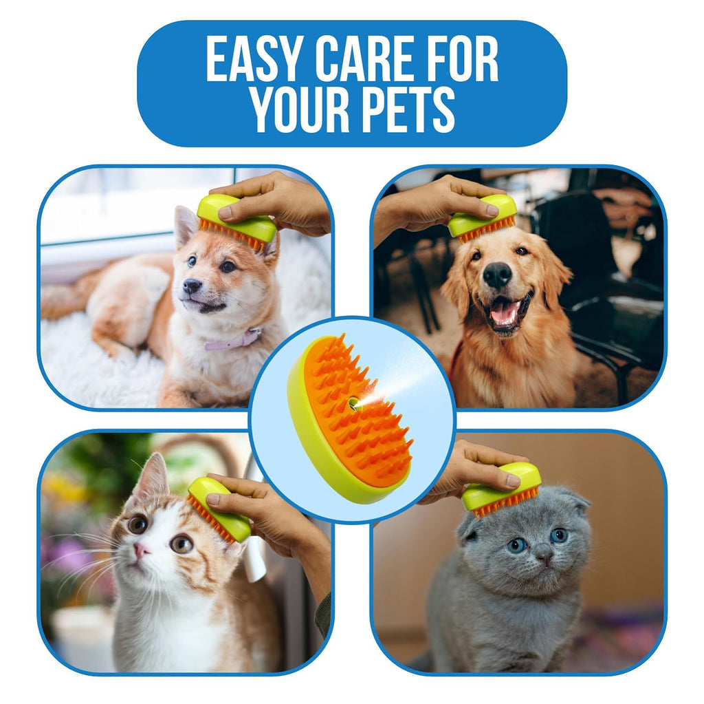 Person demonstrating the Cat Steamy Brush usage on a pet.