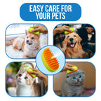 Person demonstrating the Cat Steamy Brush usage on a pet.