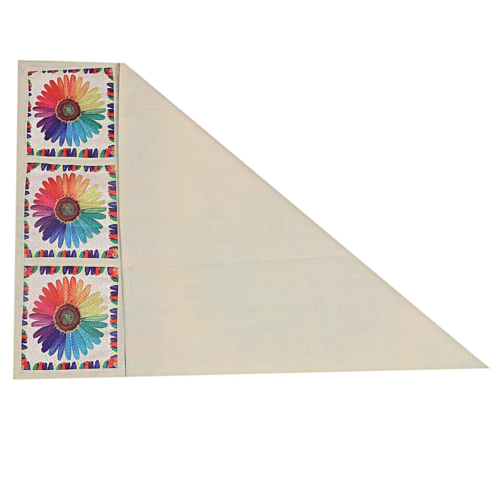 White and maroon decorative refrigerator top cover featuring a cheerful fruit design.