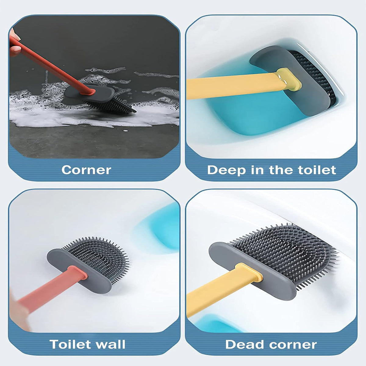Silicone toilet brush set with its quick-dry ventilated holder, ready for hygienic bathroom cleaning.