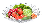 Multipurpose stainless steel wire basket displayed with vegetables, highlighting its versatility.