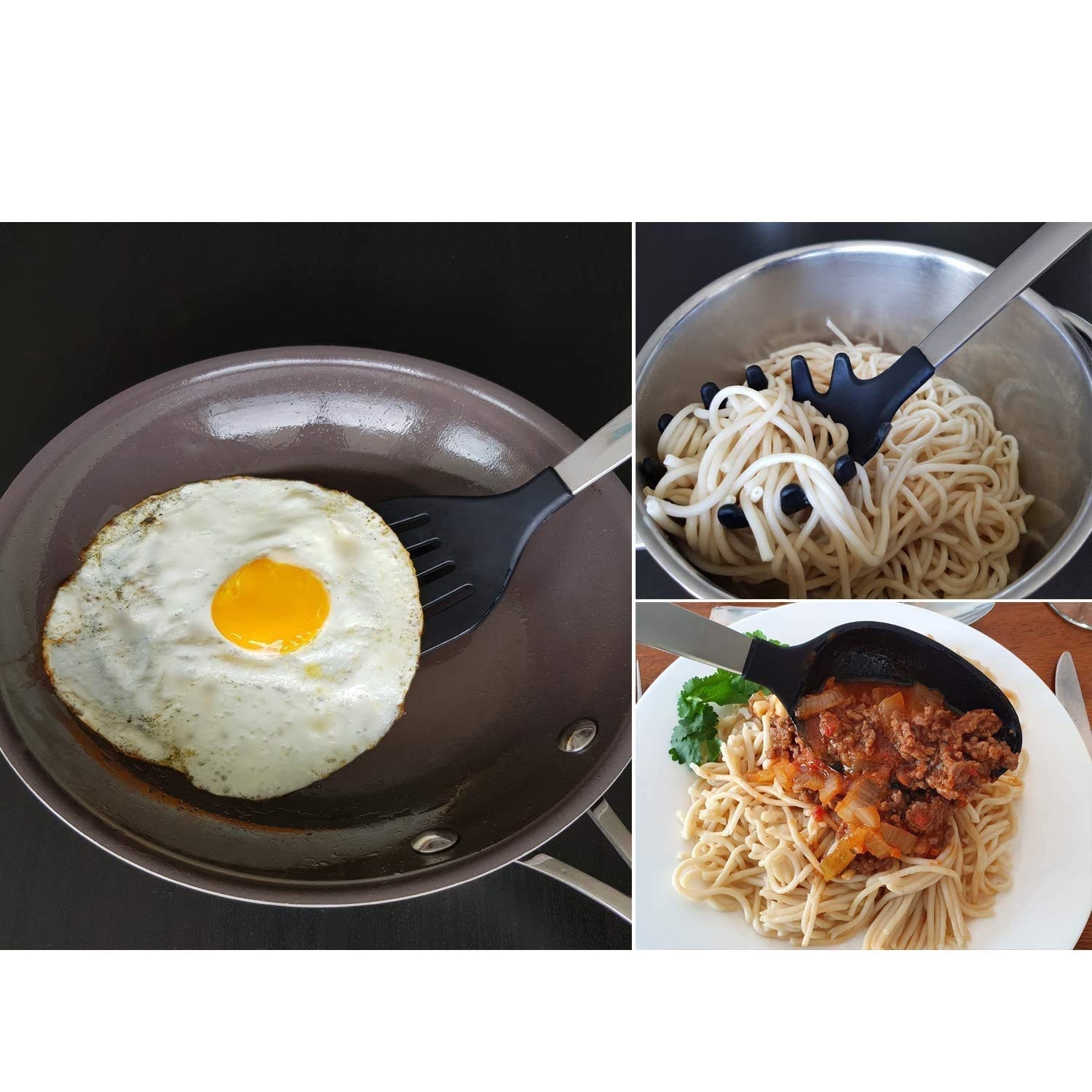 Heat-resistant non-stick turner with a comfortable, ergonomic grip.