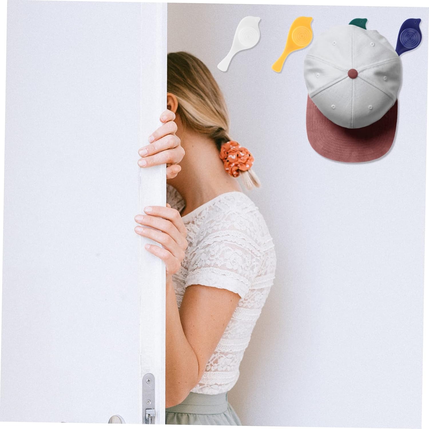 Stylish bird-themed self-adhesive hooks adding functional decor to any room.