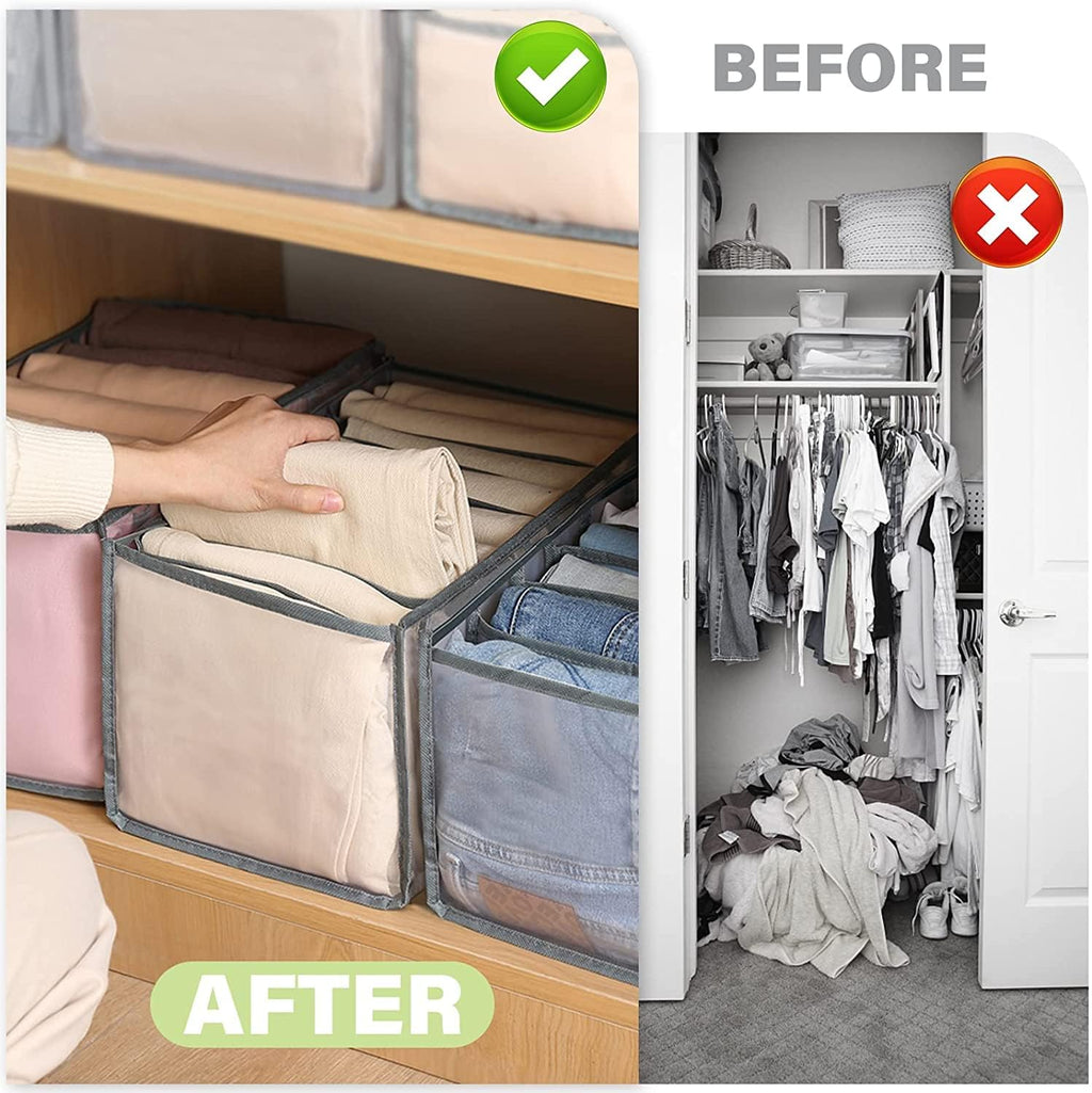 Organivo 7 Grid Clothes Organizer organizing folded jeans inside a drawer.