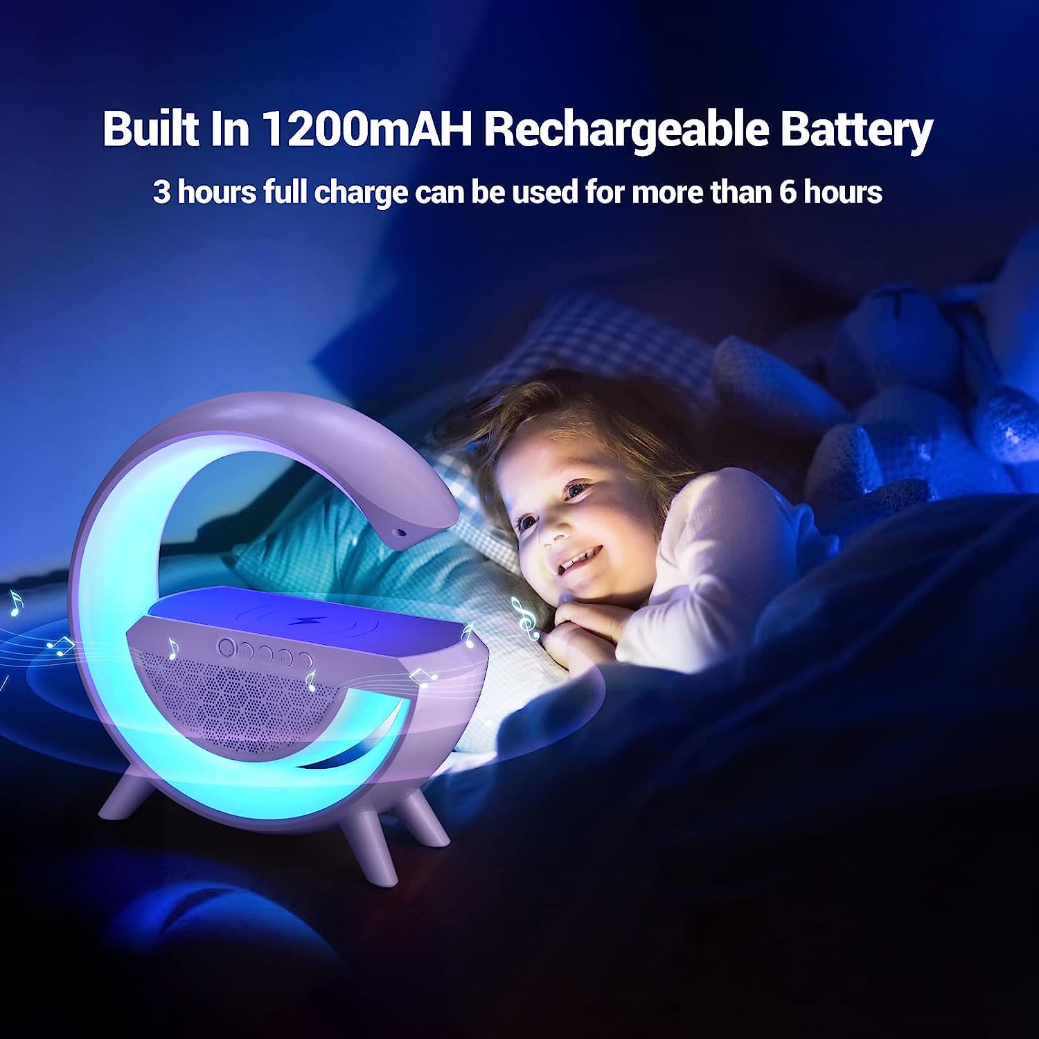The smart night lamp providing warm light and playing music.