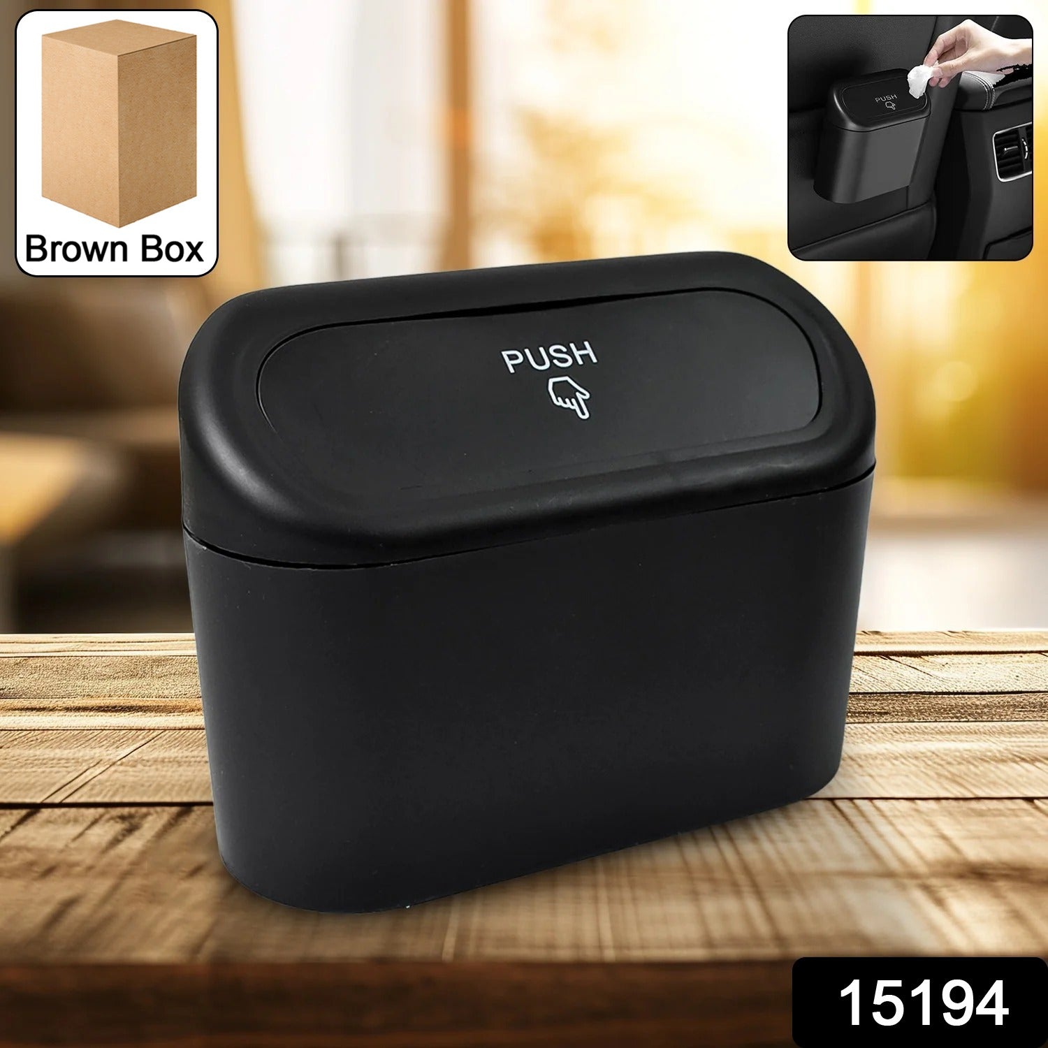 Waterproof mini car trash can with convenient push lid by Velvet Wheels