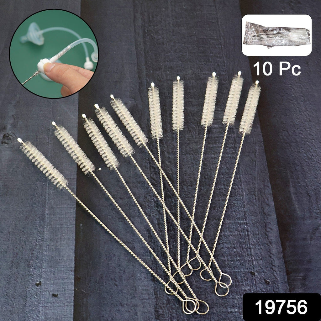 Close-up of flexible wire handle and nylon bristles on a straw cleaning brush