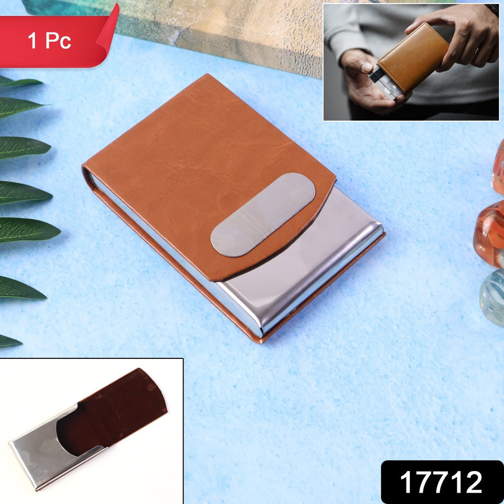 Stainless steel slide-out case of business card holder protecting cards