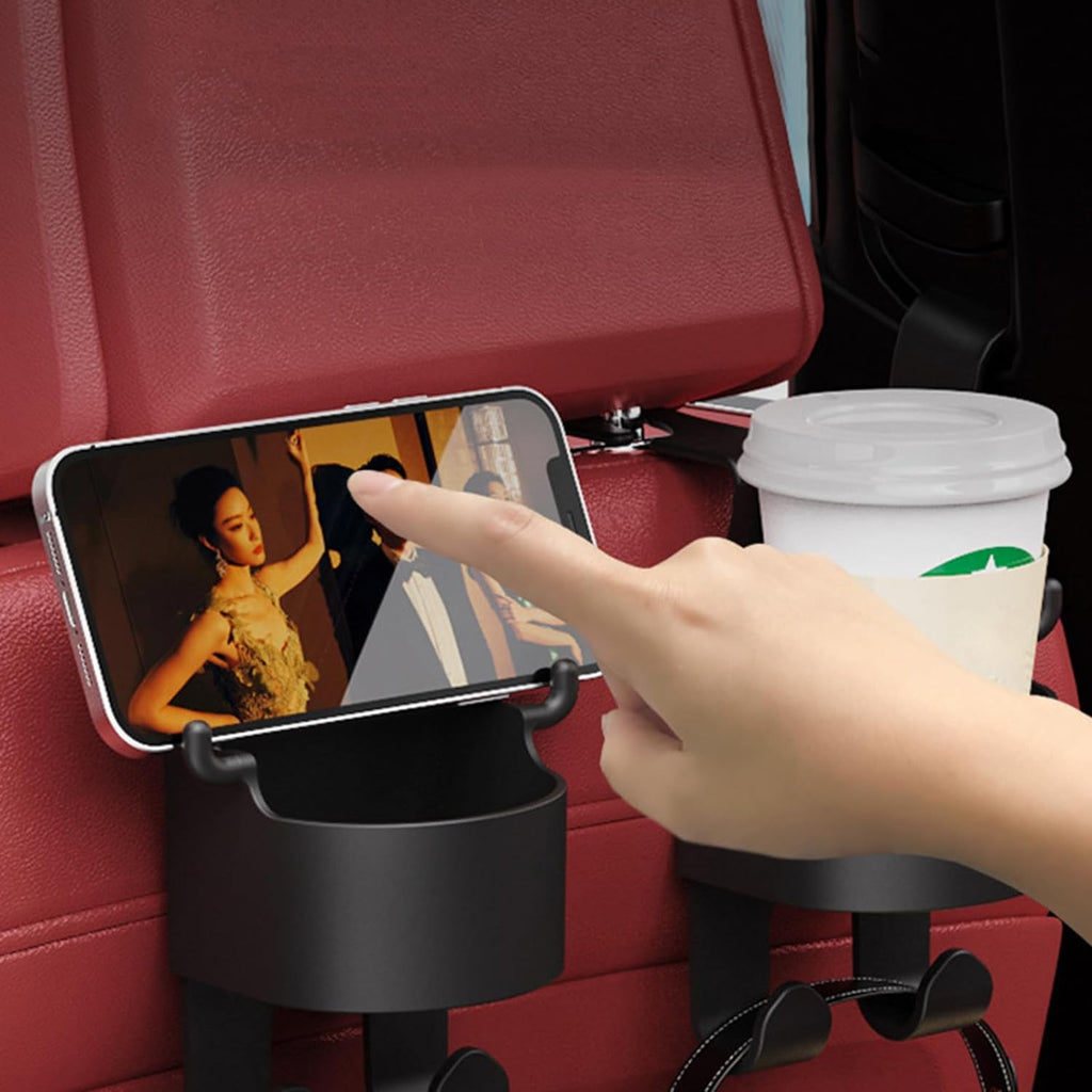 Close up of 3-in-1 multifunctional car organizer cupholder for drinks and phones