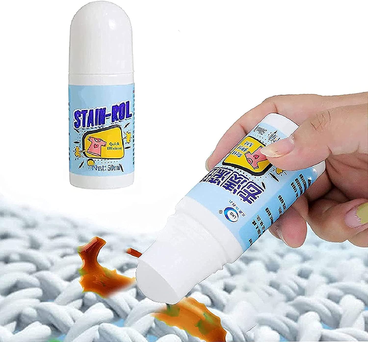 Clothes stain remover roller with its unique bead applicator design.