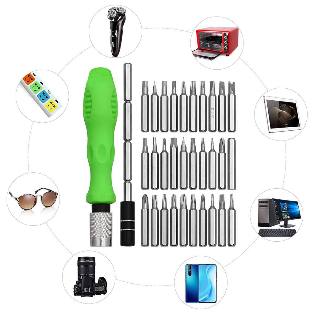 Organized set of 30 micro screwdriver bits for various small device repairs.