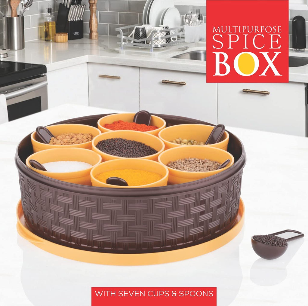 Side angle of an airtight masala dabba, displaying its sturdy plastic construction.