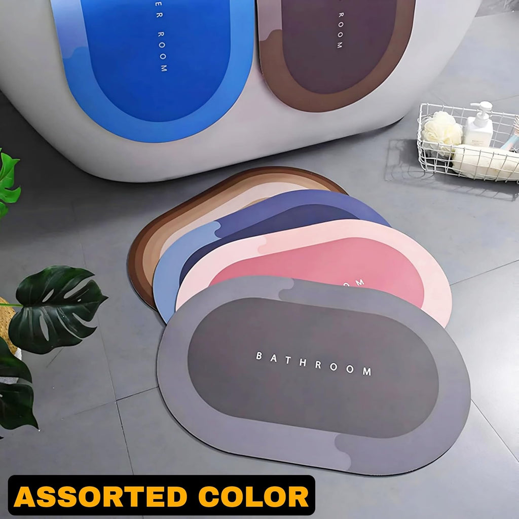 Side angle view of thick, absorbent velvet bath mat in bathroom