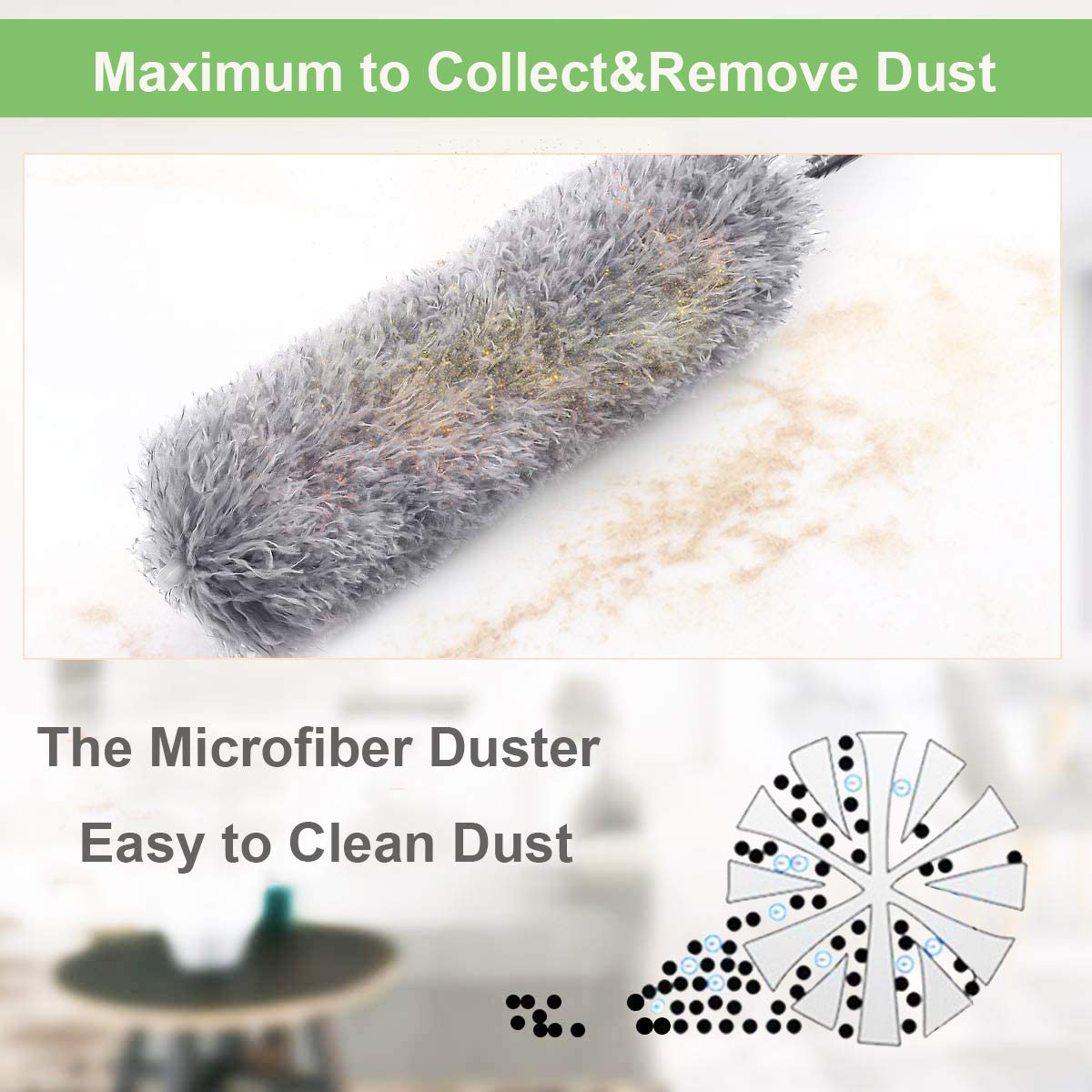 Microfiber duster fully extended, showcasing its long reach.