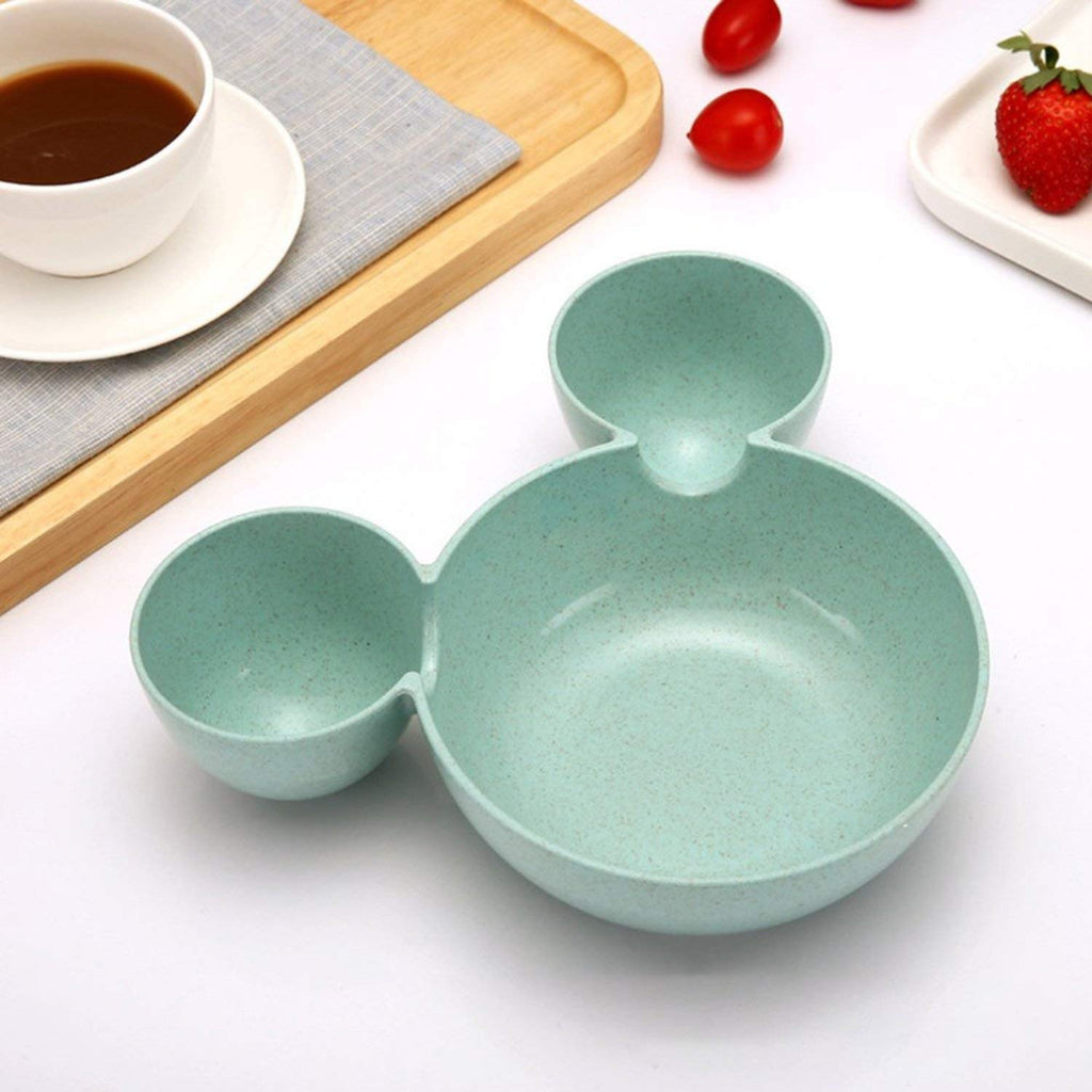 Mickey-shaped kids snack serving plate showcasing its vibrant color.